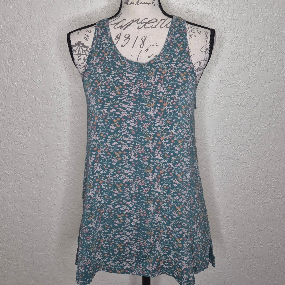 American Eagle Soft & Sexy Floral Racerback Tank Top Teal Green Small